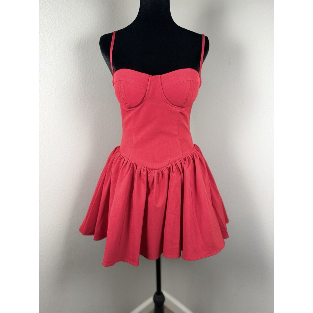 LEAU Red Corset Mini Dress with Bubble Skirt – Size Small – Romantic Party Dress